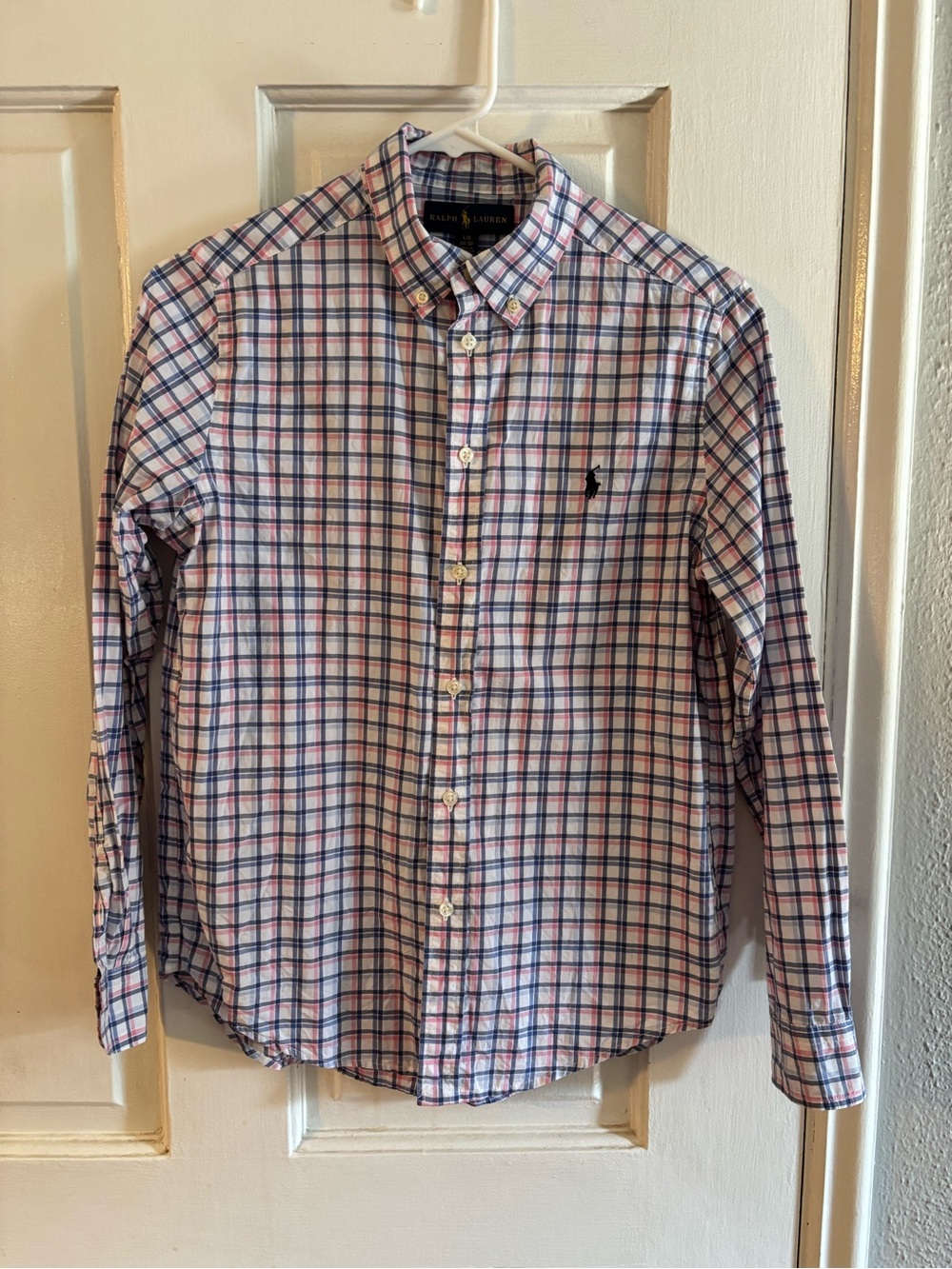 Ralph Lauren Boys Plaid Button-Down Shirt L/G (14-16) Blue Pink White
